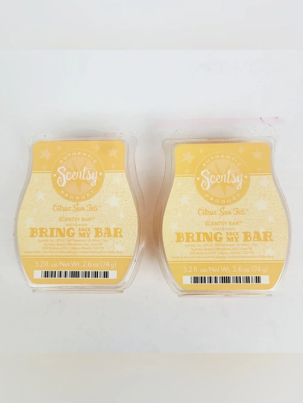 Scentsy Wax Bar Citrus Sun Tea~Bring Back My Bar 3.2 oz~Lot of 2
